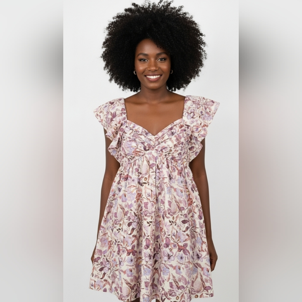 Fourteen & 9th Women's Floral Ruffle Sleeve Baby Doll Mini Dress Small